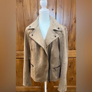 KUT from the Kloth Quinn Faux Suede Moto Jacket in Tan